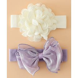 Babyhug Headbands Free Size With Bow & Floral Applique Pack Of 2 - White & Purple