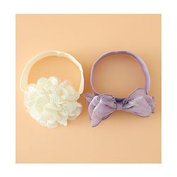Babyhug Headbands Free Size With Bow & Floral Applique Pack Of 2 - White & Purple