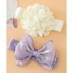 Babyhug Headbands Free Size With Bow & Floral Applique Pack Of 2 - White & Purple