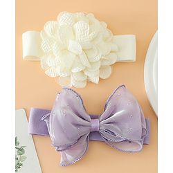 Babyhug Headbands Free Size With Bow & Floral Applique Pack Of 2 - White & Purple