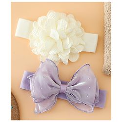 Babyhug Headbands Free Size With Bow & Floral Applique Pack Of 2 - White & Purple