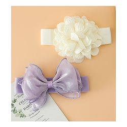 Babyhug Headbands Free Size With Bow & Floral Applique Pack Of 2 - White & Purple