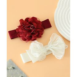 Babyhug Headbands Free Size With Bow & Floral Applique Pack Of 2 - White & Purple