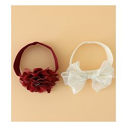 Babyhug Headbands Free Size With Bow & Floral Applique Pack Of 2 - White & Purple