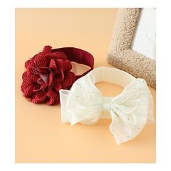 Babyhug Headbands Free Size With Bow & Floral Applique Pack Of 2 - White & Purple