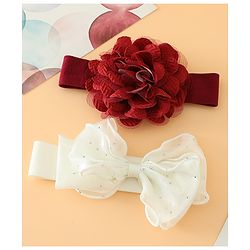 Babyhug Headbands Free Size With Bow & Floral Applique Pack Of 2 - White & Purple