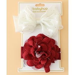 Babyhug Headbands Free Size With Bow & Floral Applique Pack Of 2 - White & Purple