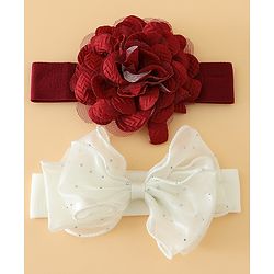Babyhug Headbands Free Size With Bow & Floral Applique Pack Of 2 - White & Purple