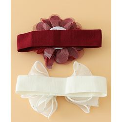 Babyhug Headbands Free Size With Bow & Floral Applique Pack Of 2 - White & Purple
