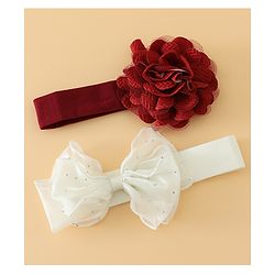 Babyhug Headbands Free Size With Bow & Floral Applique Pack Of 2 - White & Purple