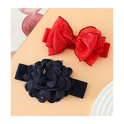 Babyhug Headbands Free Size With Bow & Floral Applique Pack Of 2 - White & Purple