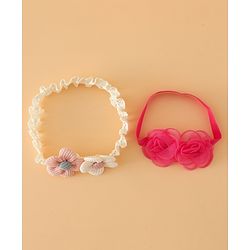 Babyhug Headbands Free Size With Floral Applique Pack Of 2 - White & Red