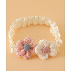 Babyhug Headbands Free Size With Floral Applique Pack Of 2 - White & Red