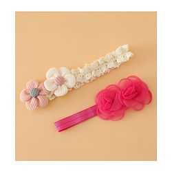 Babyhug Headbands Free Size With Floral Applique Pack Of 2 - White & Red