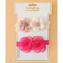 Babyhug Headbands Free Size With Floral Applique Pack Of 2 - White & Red