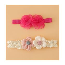 Babyhug Headbands Free Size With Floral Applique Pack Of 2 - White & Red