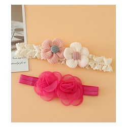 Babyhug Headbands Free Size With Floral Applique Pack Of 2 - White & Red