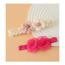 Babyhug Headbands Free Size With Floral Applique Pack Of 2 - White & Red