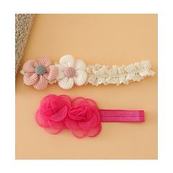 Babyhug Headbands Free Size With Floral Applique Pack Of 2 - White & Red