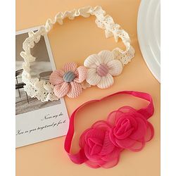 Babyhug Headbands Free Size With Floral Applique Pack Of 2 - White & Red