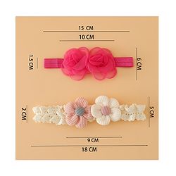 Babyhug Headbands Free Size With Floral Applique Pack Of 2 - White & Red