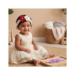 Babyhug Headbands Free Size With Floral Applique Pack Of 2 - White & Red