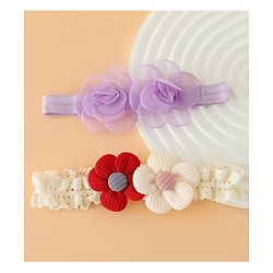 Babyhug Headbands Free Size With Floral Applique Pack Of 2 - White & Red