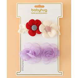 Babyhug Headbands Free Size With Floral Applique Pack Of 2 - White & Red