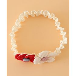 Babyhug Headbands Free Size With Floral Applique Pack Of 2 - White & Red