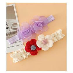 Babyhug Headbands Free Size With Floral Applique Pack Of 2 - White & Red
