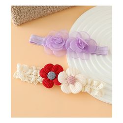 Babyhug Headbands Free Size With Floral Applique Pack Of 2 - White & Red