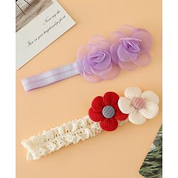 Babyhug Headbands Free Size With Floral Applique Pack Of 2 - White & Red