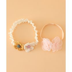 Babyhug Headbands Free Size With Floral Applique Pack Of 2 - White & Red