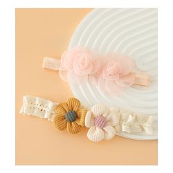 Babyhug Headbands Free Size With Floral Applique Pack Of 2 - White & Red