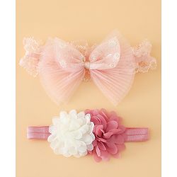 Babyhug Headbands Free Size With Bow & Floral Applique Pack Of 2 - Pink & White