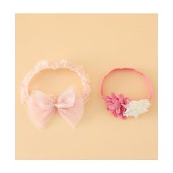Babyhug Headbands Free Size With Bow & Floral Applique Pack Of 2 - Pink & White