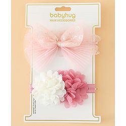 Babyhug Headbands Free Size With Bow & Floral Applique Pack Of 2 - Pink & White