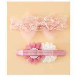Babyhug Headbands Free Size With Bow & Floral Applique Pack Of 2 - Pink & White