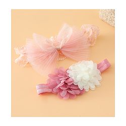 Babyhug Headbands Free Size With Bow & Floral Applique Pack Of 2 - Pink & White