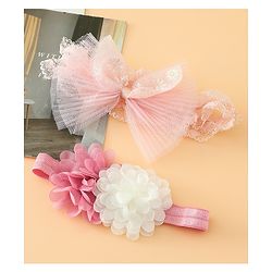 Babyhug Headbands Free Size With Bow & Floral Applique Pack Of 2 - Pink & White