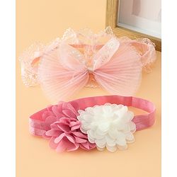 Babyhug Headbands Free Size With Bow & Floral Applique Pack Of 2 - Pink & White