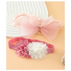 Babyhug Headbands Free Size With Bow & Floral Applique Pack Of 2 - Pink & White