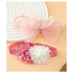 Babyhug Headbands Free Size With Bow & Floral Applique Pack Of 2 - Pink & White
