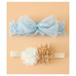 Babyhug Headbands Free Size With Bow & Floral Applique Pack Of 2 - Pink & White