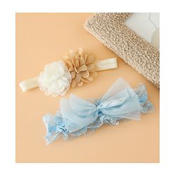 Babyhug Headbands Free Size With Bow & Floral Applique Pack Of 2 - Pink & White