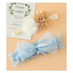 Babyhug Headbands Free Size With Bow & Floral Applique Pack Of 2 - Pink & White