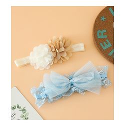 Babyhug Headbands Free Size With Bow & Floral Applique Pack Of 2 - Pink & White