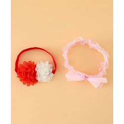 Babyhug Headbands Free Size With Bow & Floral Applique Pack Of 2 - Pink & White