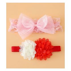 Babyhug Headbands Free Size With Bow & Floral Applique Pack Of 2 - Pink & White