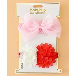 Babyhug Headbands Free Size With Bow & Floral Applique Pack Of 2 - Pink & White